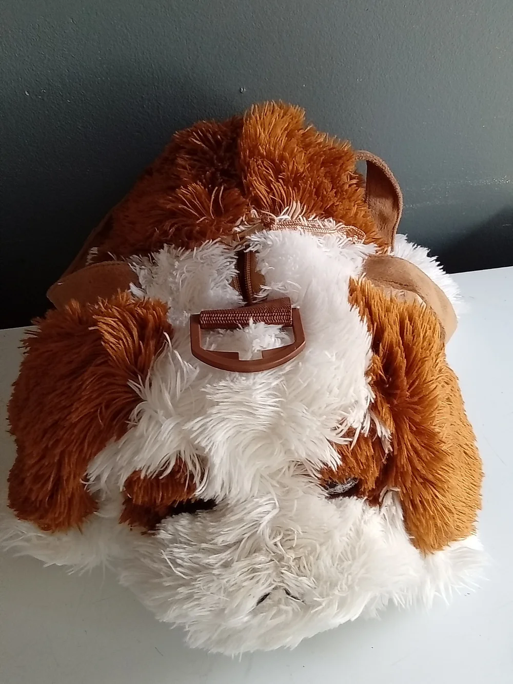 Aurora World Plush Puppy Dog Backpack Brown White Shaggy Faux‎ Fur Kids Bag